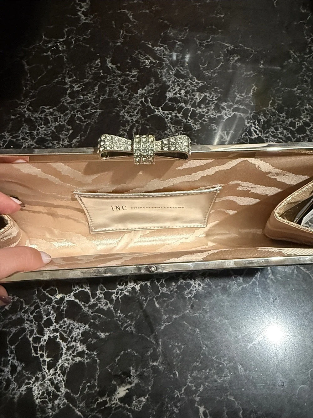 INC International Concepts Glitter Bow Clasp Clutch - Gold